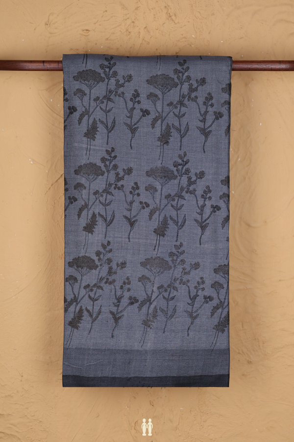 Tussar Silk Saree In Grey With Floral Design