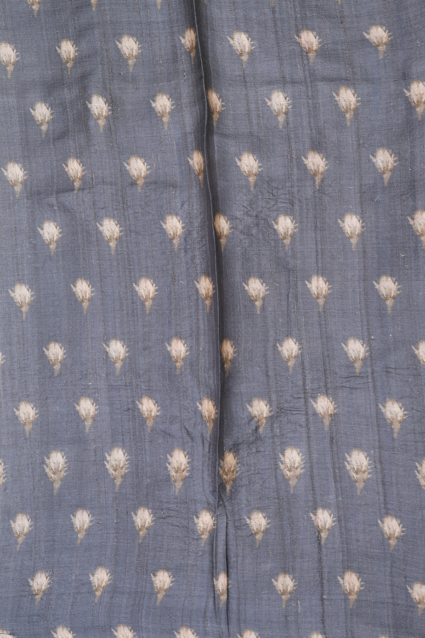 Tussar Silk Saree In Grey With Floral Design