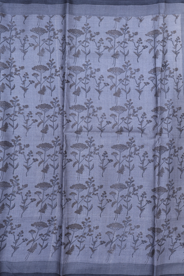 Tussar Silk Saree In Grey With Floral Design