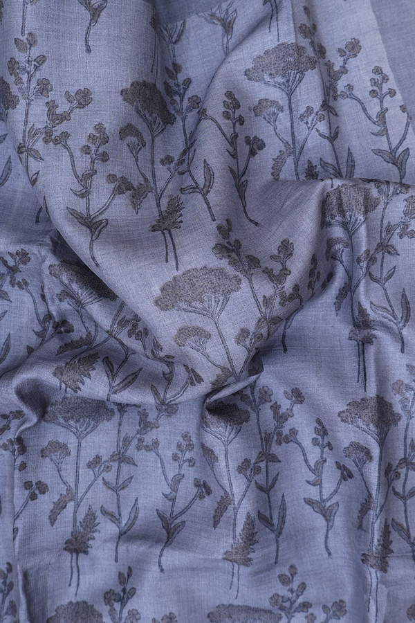 Tussar Silk Saree In Grey With Floral Design