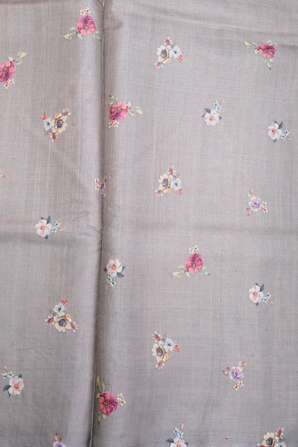 Tussar Silk Saree In Grey With Floral Printed Design