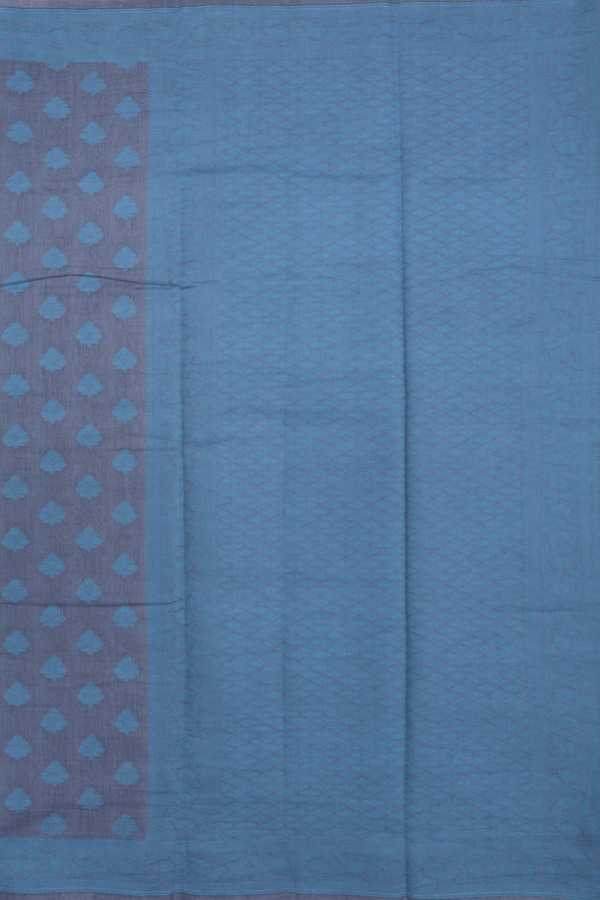 Tussar Silk Saree In Grey With Floral Threadwork Buttas