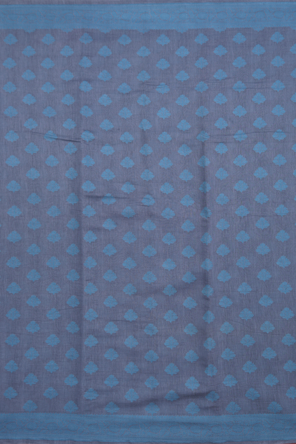 Tussar Silk Saree In Grey With Floral Threadwork Buttas