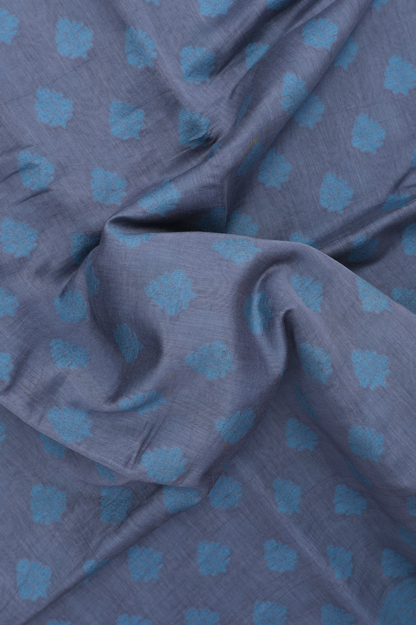 Tussar Silk Saree In Grey With Floral Threadwork Buttas