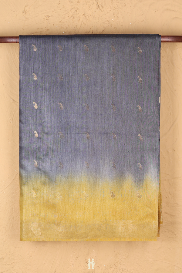 Tussar Silk Saree In Grey With Paisley Buttas