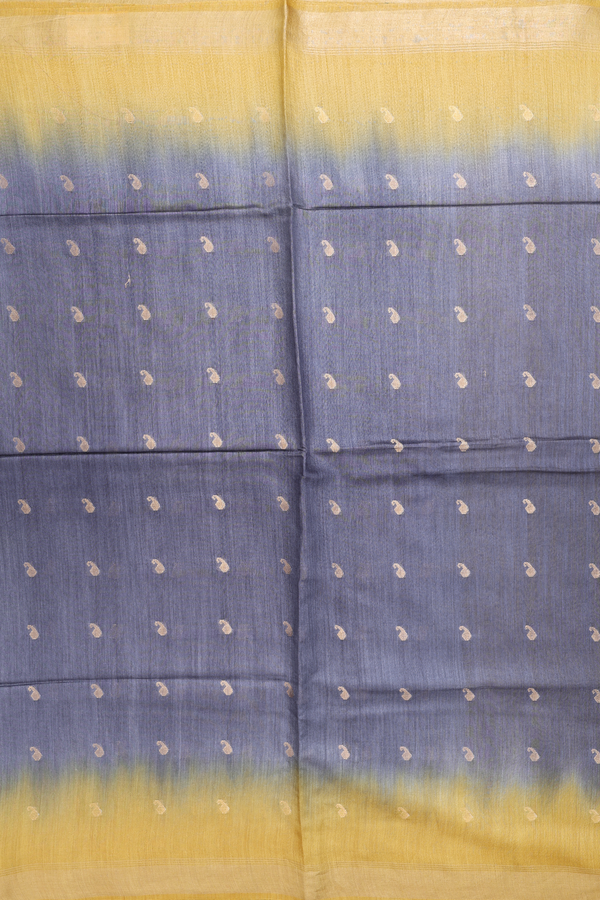 Tussar Silk Saree In Grey With Paisley Buttas