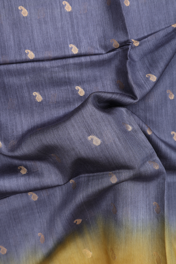 Tussar Silk Saree In Grey With Paisley Buttas