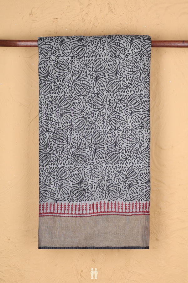 Tussar Silk Saree In Grey With Printed Design