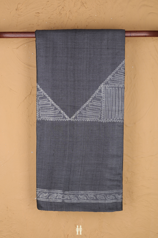 Tussar Silk Saree In Grey With Printed Design
