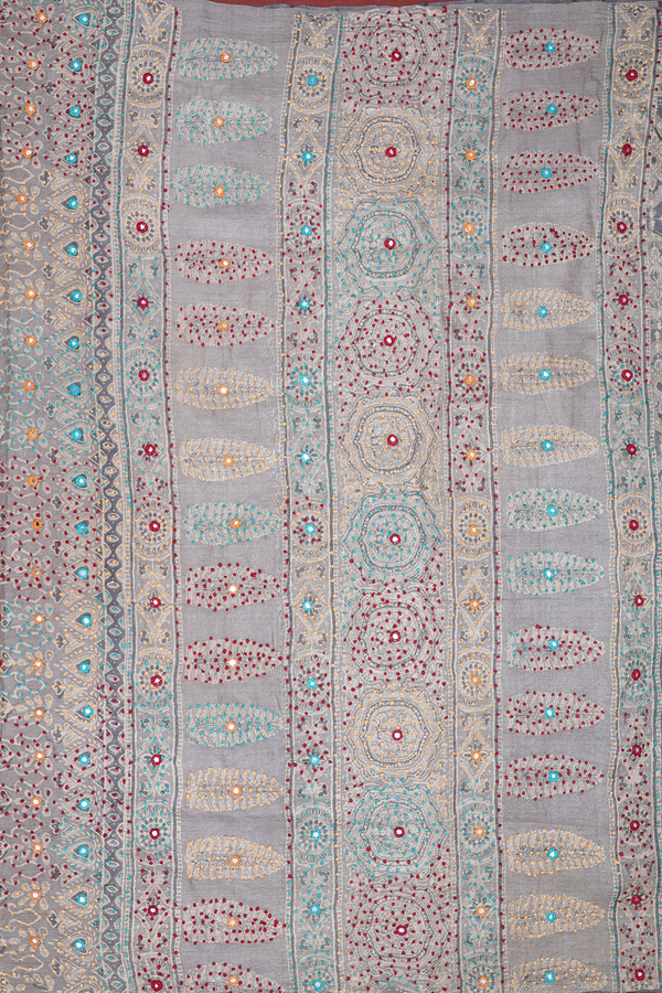 Tussar Silk Saree In Grey With Printed Design