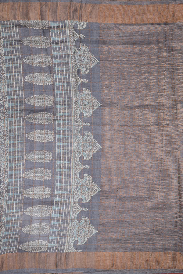 Tussar Silk Saree In Grey With Printed Design
