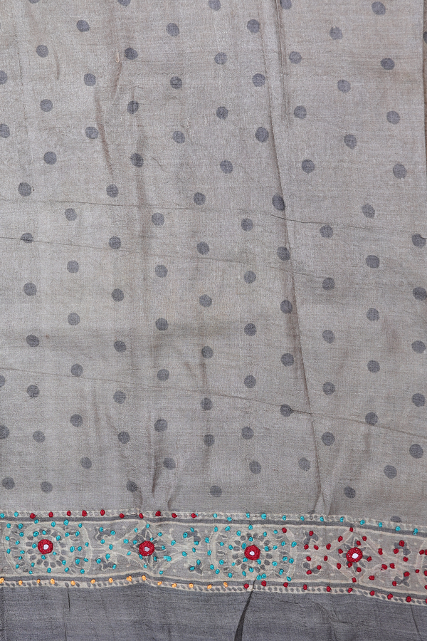 Tussar Silk Saree In Grey With Printed Design