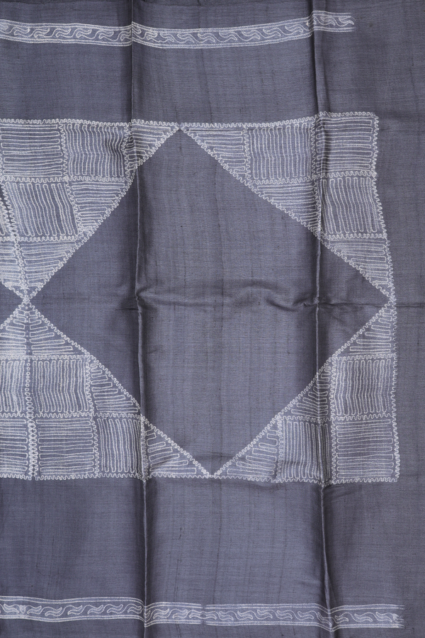 Tussar Silk Saree In Grey With Printed Design