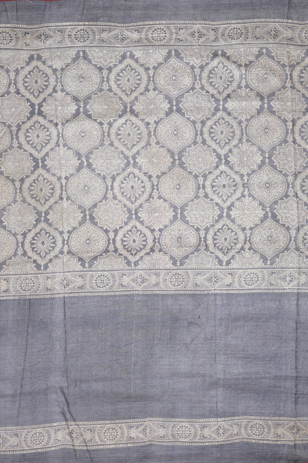 Tussar Silk Saree In Grey With Printed Design