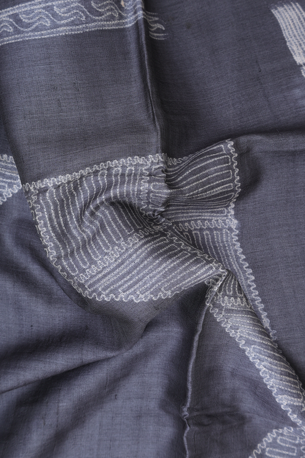 Tussar Silk Saree In Grey With Printed Design
