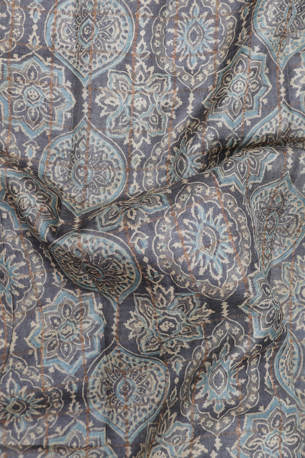 Tussar Silk Saree In Grey With Printed Design