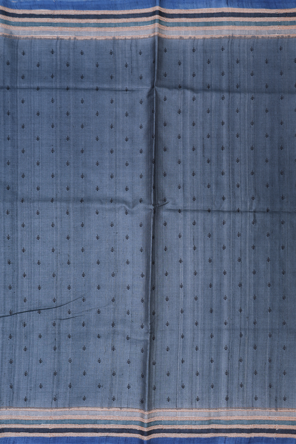 Tussar Silk Saree In Grey With Threadwork Buttas