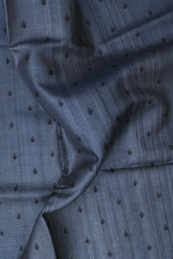 Tussar Silk Saree In Grey With Threadwork Buttas