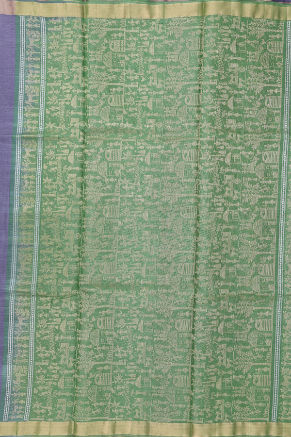 Tussar Silk Saree In Greyish Blue With Zari Buttas