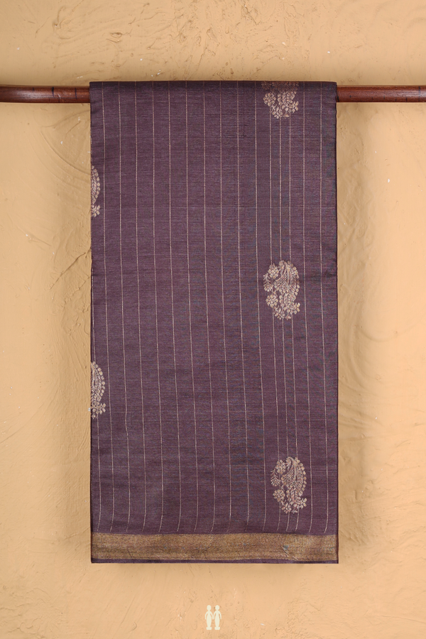 Tussar Silk Saree In Greyish Purple With Stripes Design