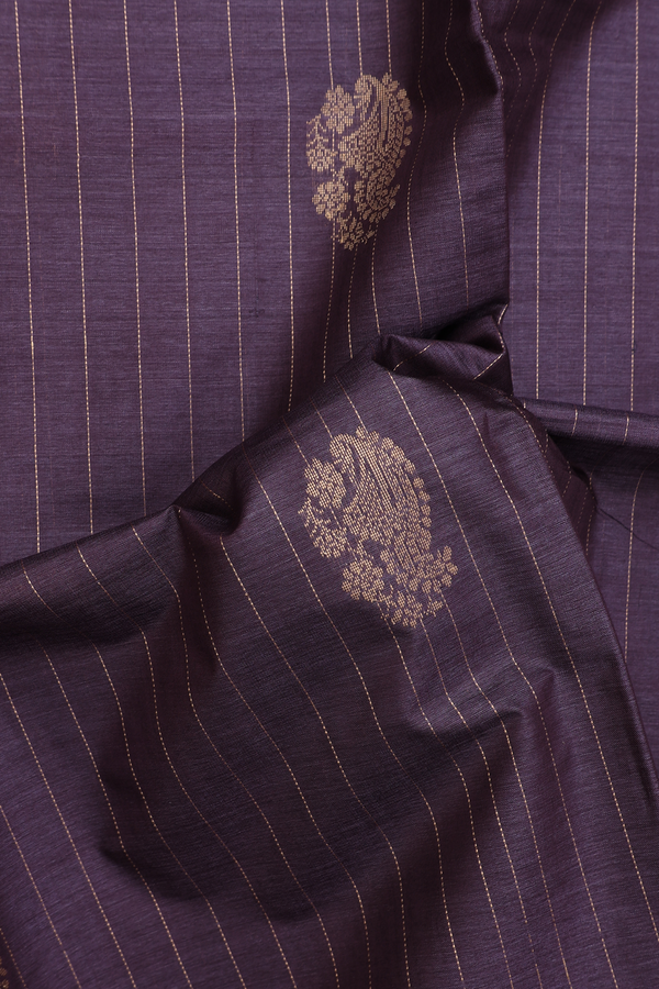 Tussar Silk Saree In Greyish Purple With Stripes Design