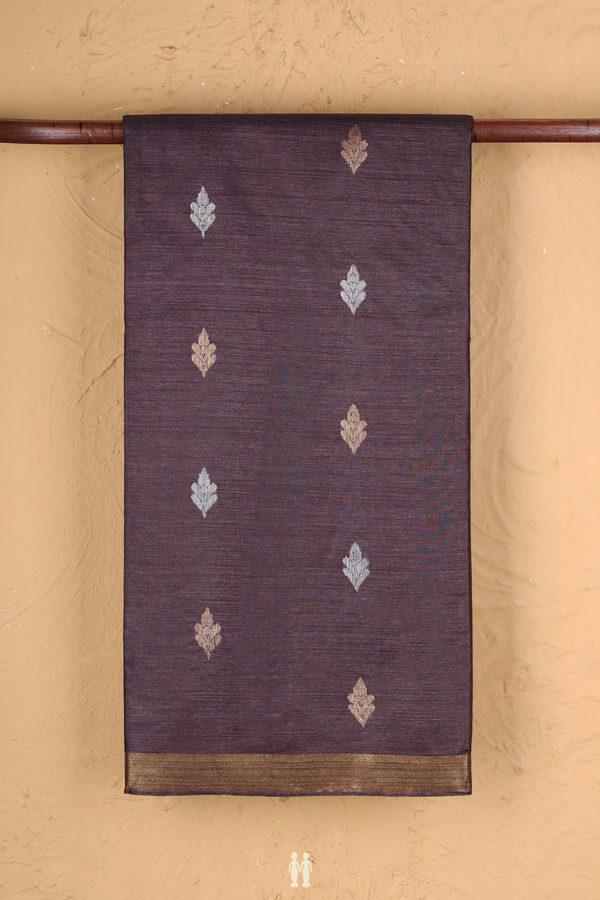 Tussar Silk Saree In Greyish Purple With Zari Buttas