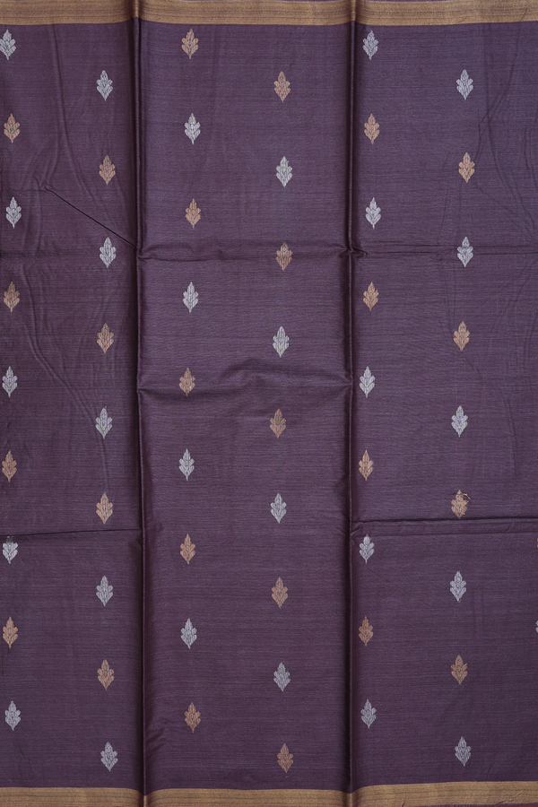 Tussar Silk Saree In Greyish Purple With Zari Buttas