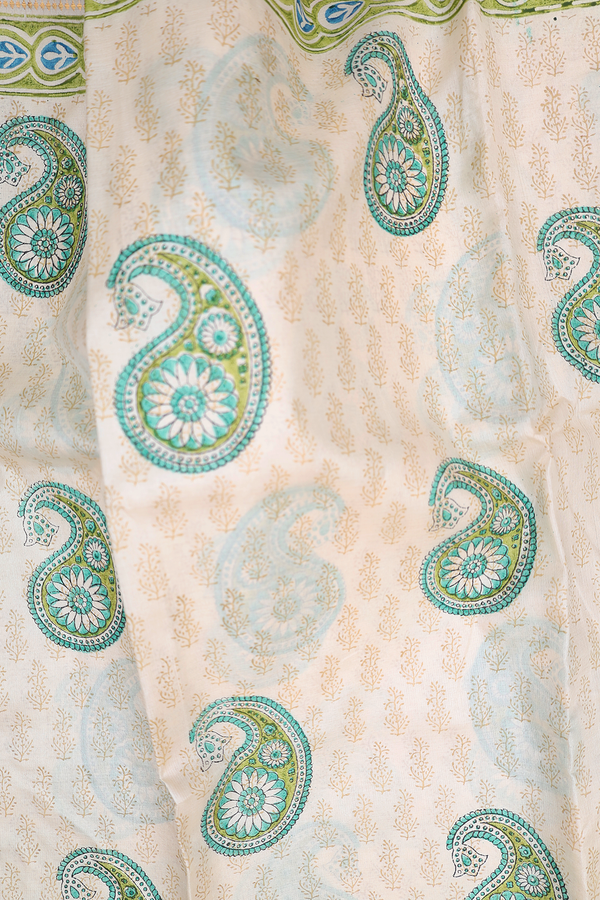 Tussar Silk Saree In Half White With Paisley Design
