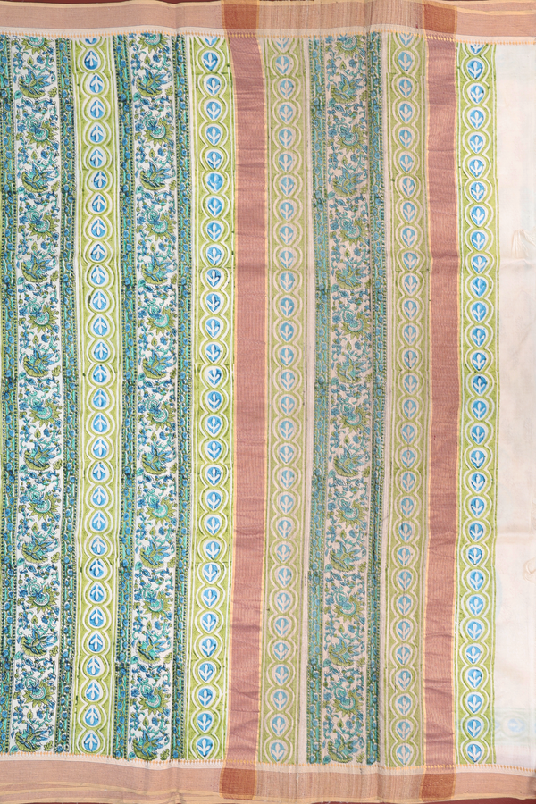 Tussar Silk Saree In Half White With Paisley Design