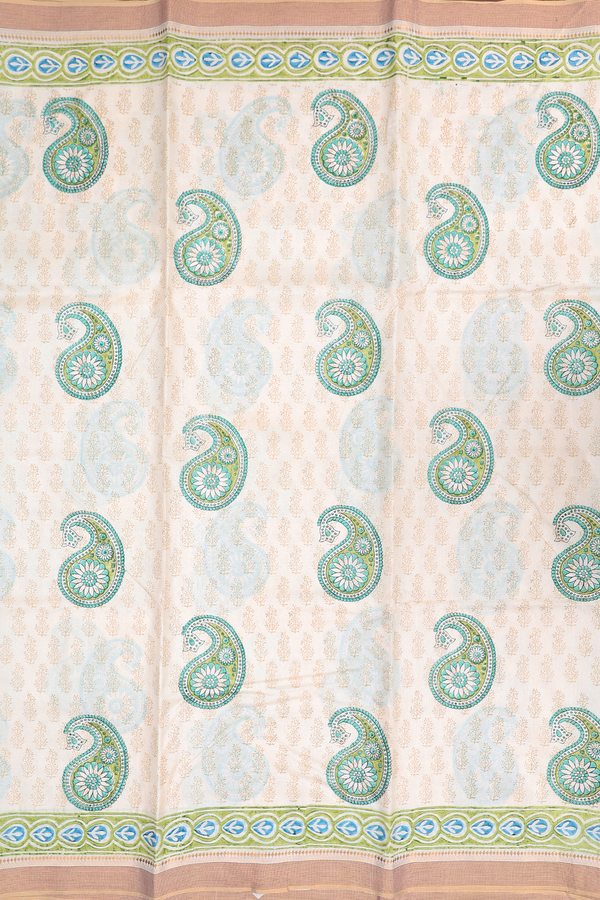 Tussar Silk Saree In Half White With Paisley Design