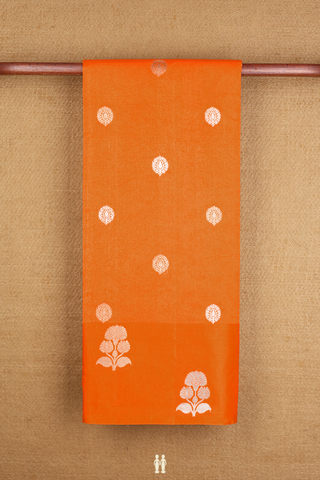 Tussar Silk Saree In Honey Orange With Floral Zari Buttas