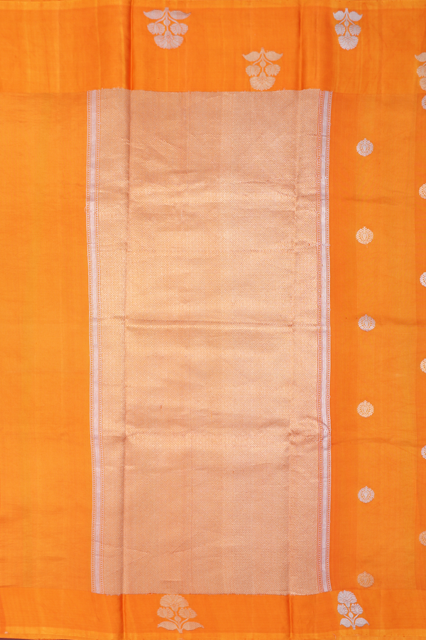 Tussar Silk Saree In Honey Orange With Floral Zari Buttas