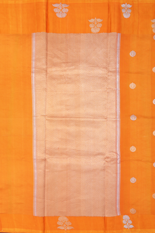 Tussar Silk Saree In Honey Orange With Floral Zari Buttas