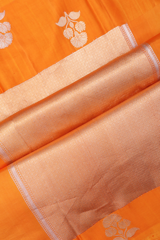 Tussar Silk Saree In Honey Orange With Floral Zari Buttas