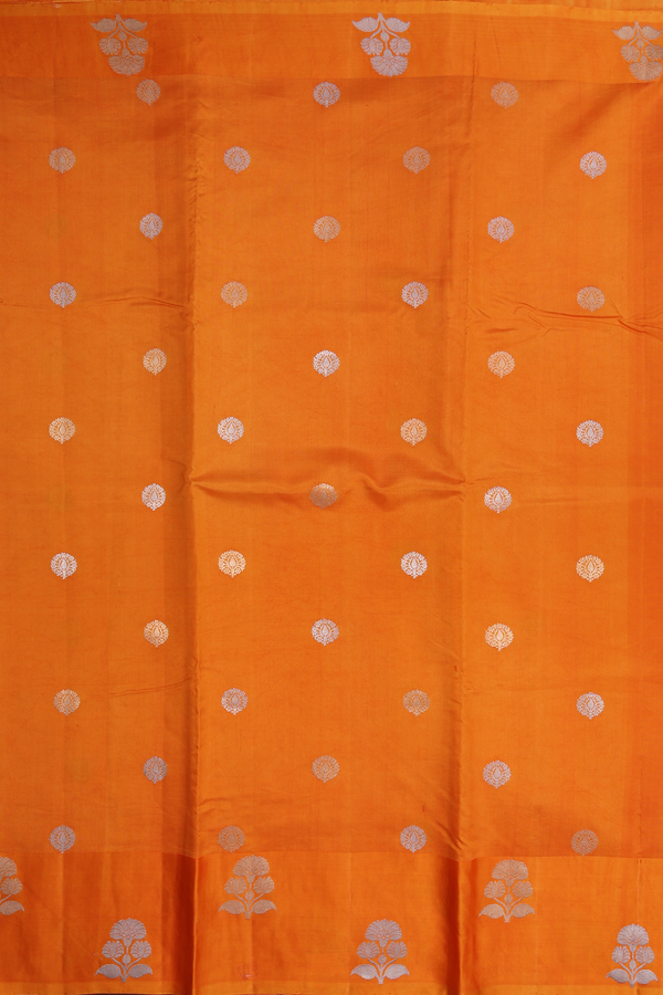 Tussar Silk Saree In Honey Orange With Floral Zari Buttas