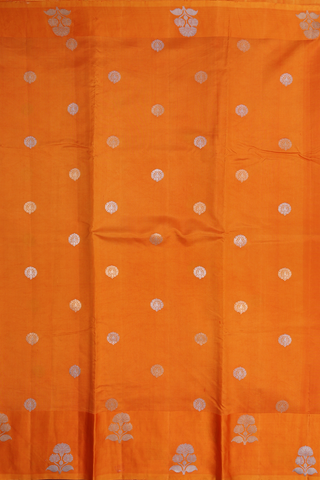 Tussar Silk Saree In Honey Orange With Floral Zari Buttas