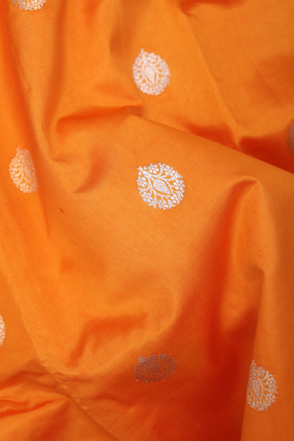 Tussar Silk Saree In Honey Orange With Floral Zari Buttas