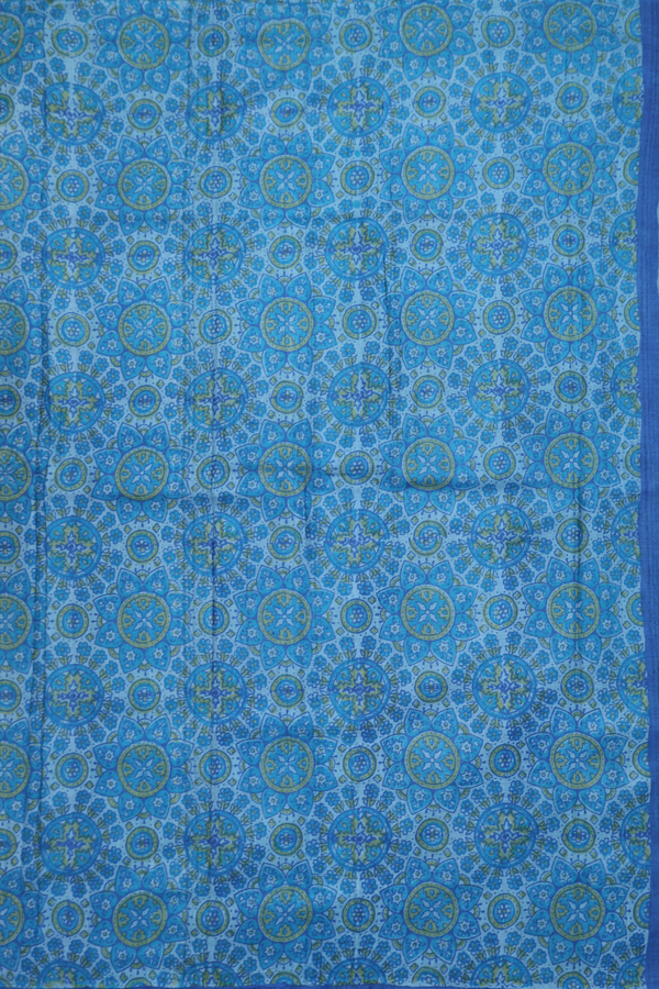 Tussar Silk Saree In Cobalt Blue With Printed Border