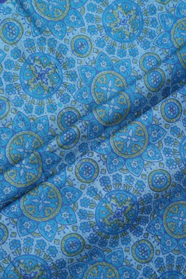 Tussar Silk Saree In Cobalt Blue With Printed Border