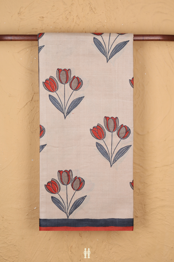 Tussar Silk Saree In Ivory With Floral Design