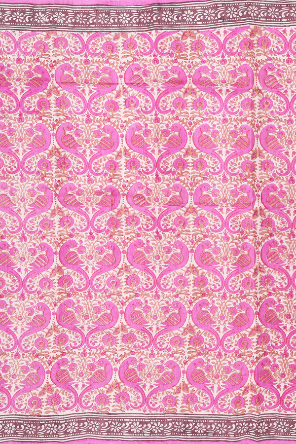 Tussar Silk Saree In Ivory With Peacock Printed Design