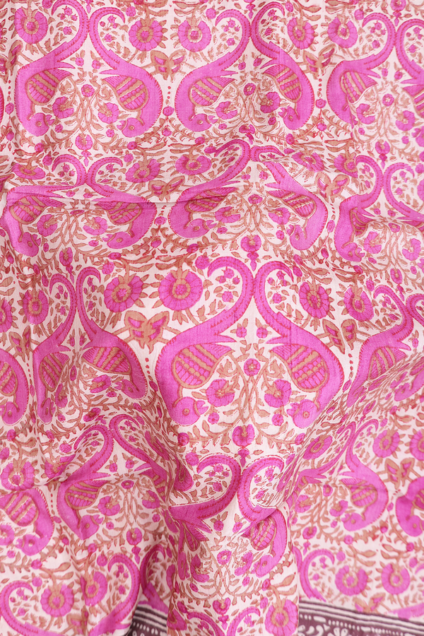 Tussar Silk Saree In Ivory With Peacock Printed Design