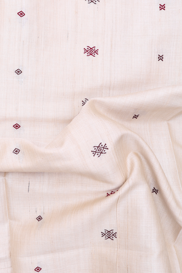 Tussar Silk Saree In Ivory With Threadwork Design