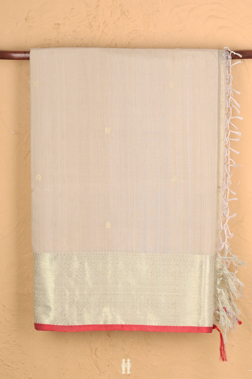 Tussar Silk Saree In Khaki With Zari Buttas