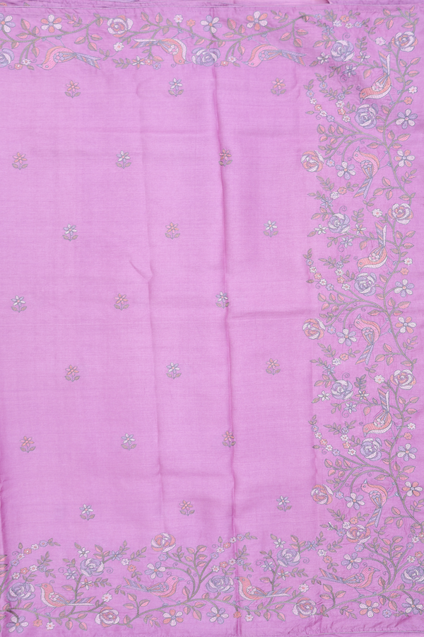 Tussar Silk Saree In Lavender With Embroidered Floral Buttas