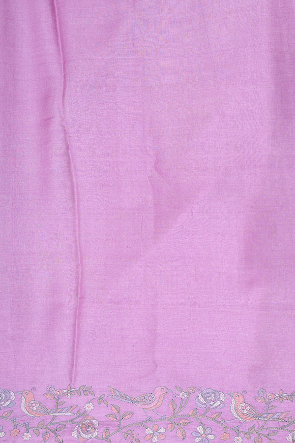 Tussar Silk Saree In Lavender With Embroidered Floral Buttas