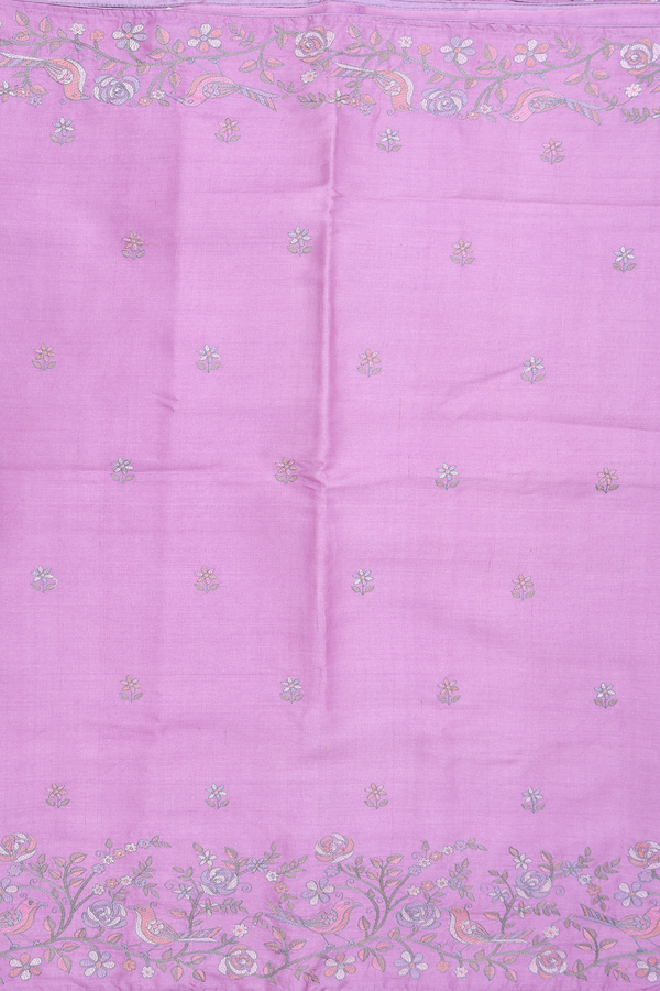 Tussar Silk Saree In Lavender With Embroidered Floral Buttas