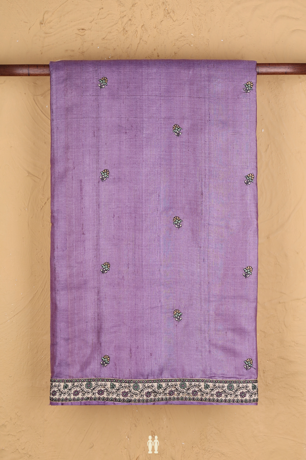 Tussar Silk Saree In Lavender With Floral Buttas