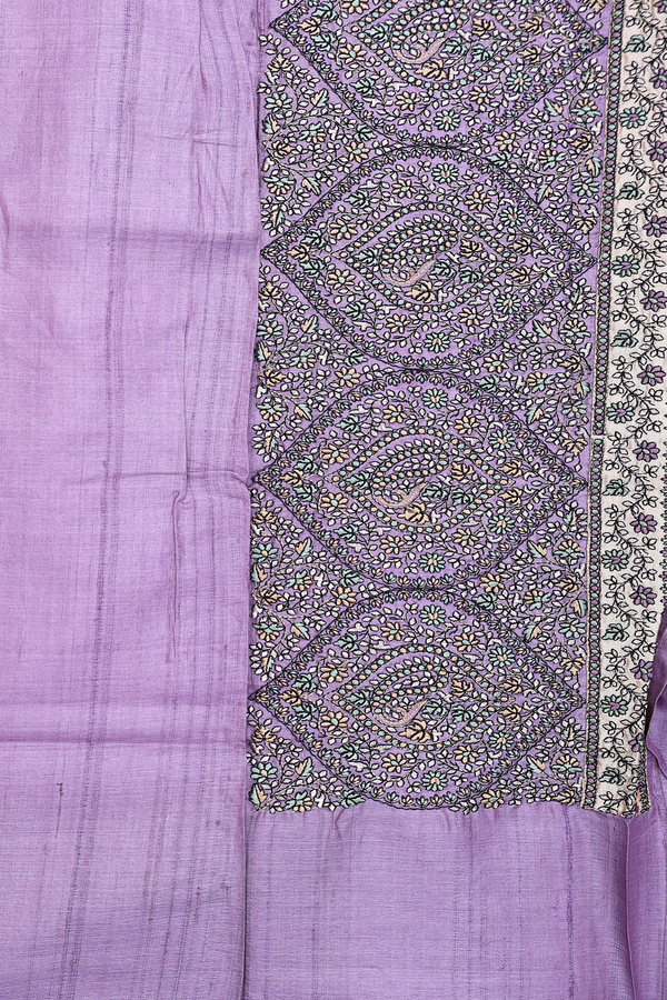 Tussar Silk Saree In Lavender With Floral Buttas
