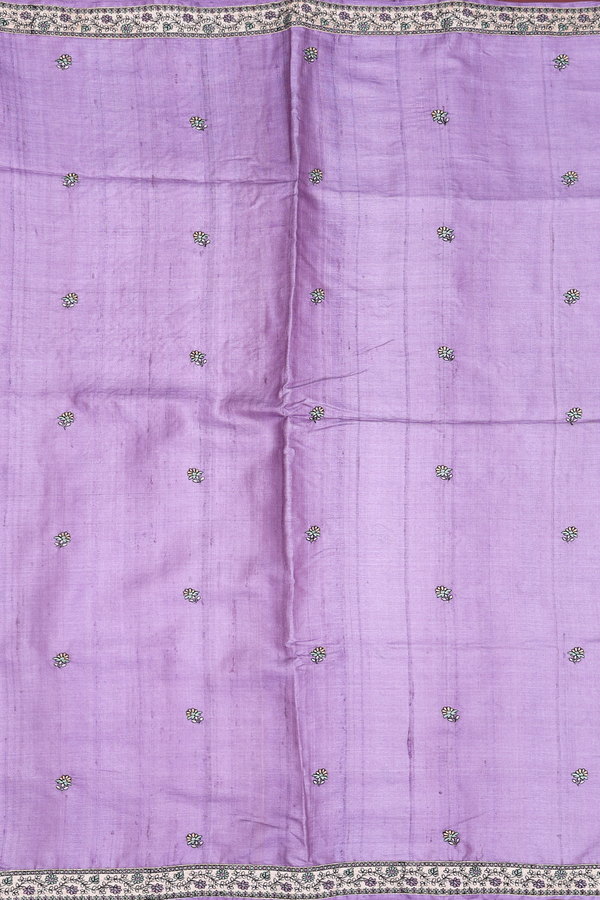Tussar Silk Saree In Lavender With Floral Buttas